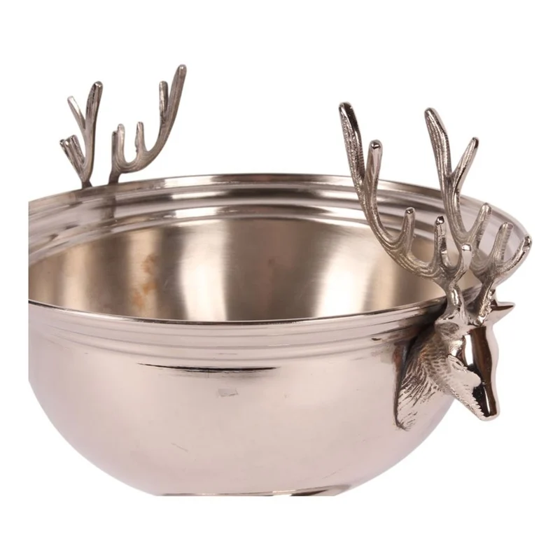 Casa Padrino Luxus Weinkühler Silber Ø 27,5 x H. 21,5 cm - Sektkühler Pokal mit Hirschkopf Griffen