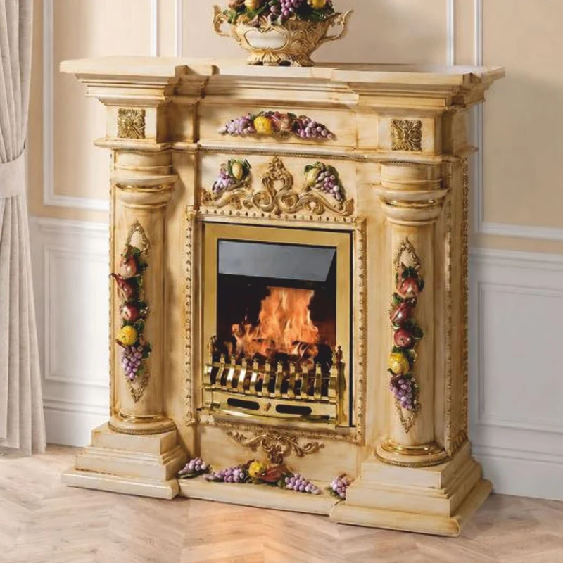 Casa Padrino Luxus Barock LED Keramik Elektrokamin Beige / Bunt / Gold 135 cm - Barock Möbel - Made in Italy