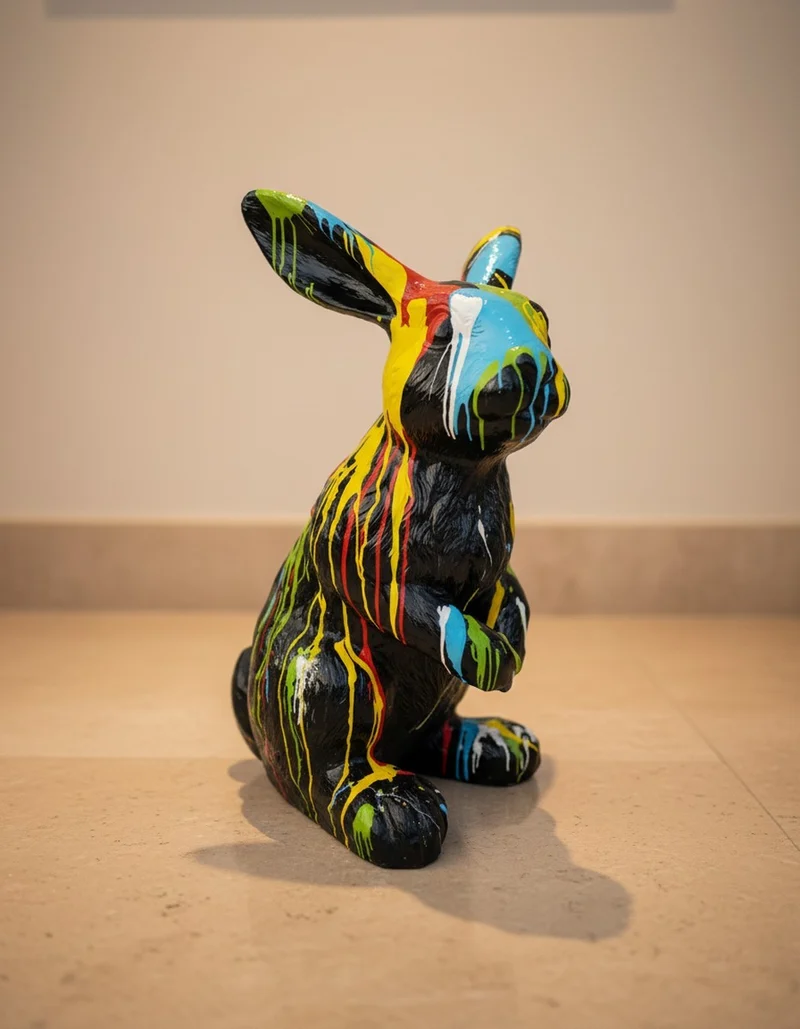 Casa Padrino Luxus Deko Skulptur Hase Kaninchen Sitzen Trash H. 120 cm - Riesige Gartenskulptur - Lebensgroße Skulptur - XXL Deko Skulptur - XXL Deko Figur