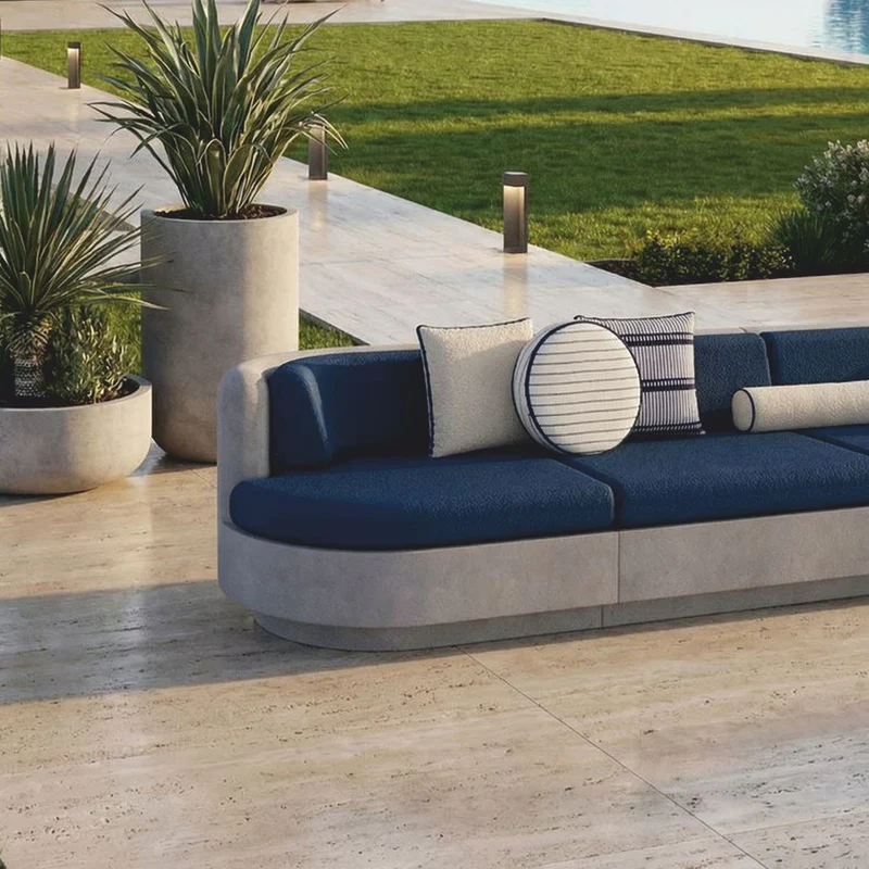 Casa Padrino Luxus Beton Sofa Grau / Blau 294 cm - Wohnzimmer & Garten Sofa