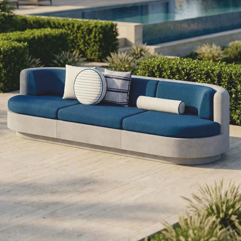 Casa Padrino Luxus Beton Sofa Grau / Blau 294 cm - Wohnzimmer & Garten Sofa