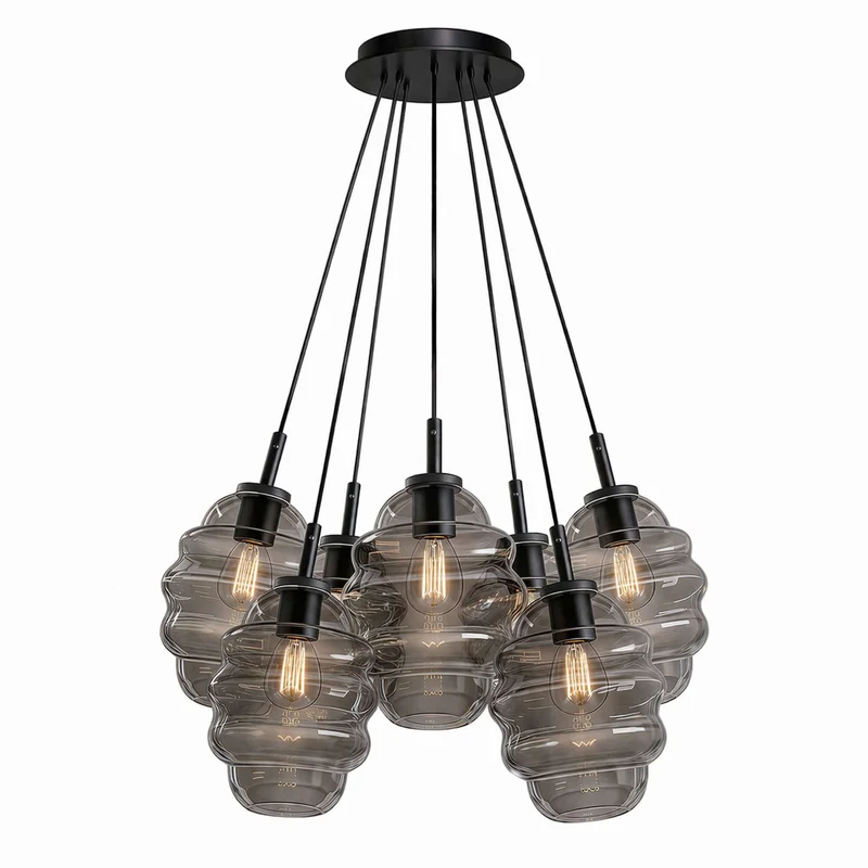 s.luce Echos Cluster Glas-Pendelleuchte 7-flammig 7x18cm