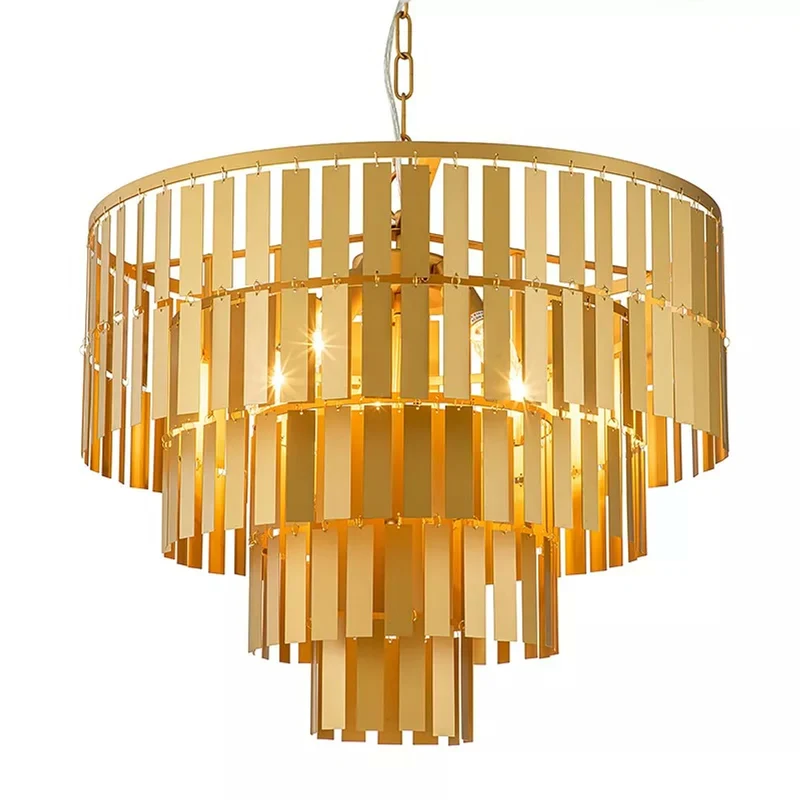 Casa Padrino Luxus Hängeleuchte Gold Ø 60 x H. 54 cm - Fünfstufige Pendelleuchte mit Metall Lamellen