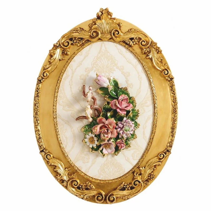 Casa Padrino Luxus Barock Keramik Gemälde mit Massivholzrahmen Creme / Beige / Gold / Bunt H. 98 cm - Barock Wanddeko - Made in Italy