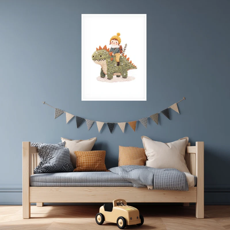 Kind auf Dinosaurier Poster