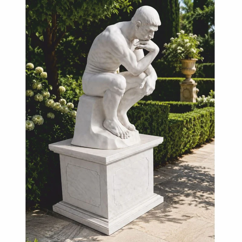 Casa Padrino Jugendstil Garten Marmor Skulptur mit Marmor Sockel Weiß H. 165 cm - Garten Deko Figur