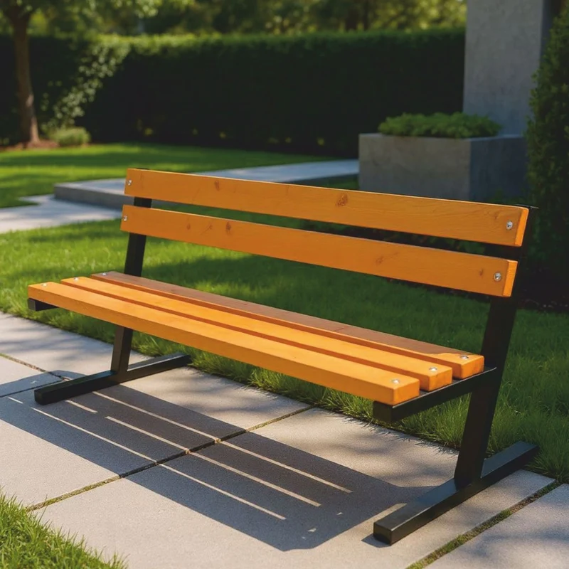 Casa Padrino Parkbank mit Rückenlehne Naturfarben / Schwarz 200 cm - Stadtbank - Gartenbank - Outdoor Sitzbank