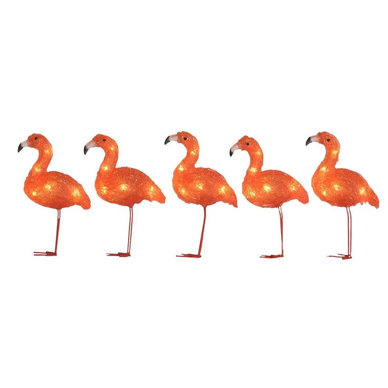 LED Acryl Flamingos 5er-Set 40 bernsteinfarbene Dioden IP44