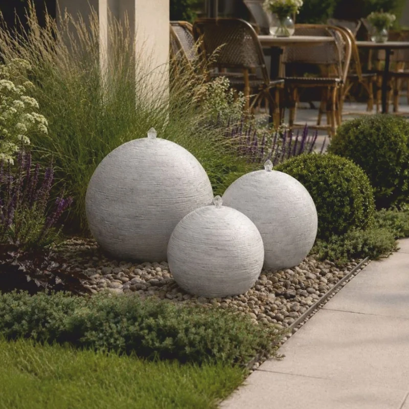 Casa Padrino Kugelbrunnen Grau Ø 60 x H. 55 cm - Runder Springbrunnen - Garten & Terrassen Deko Accessoires