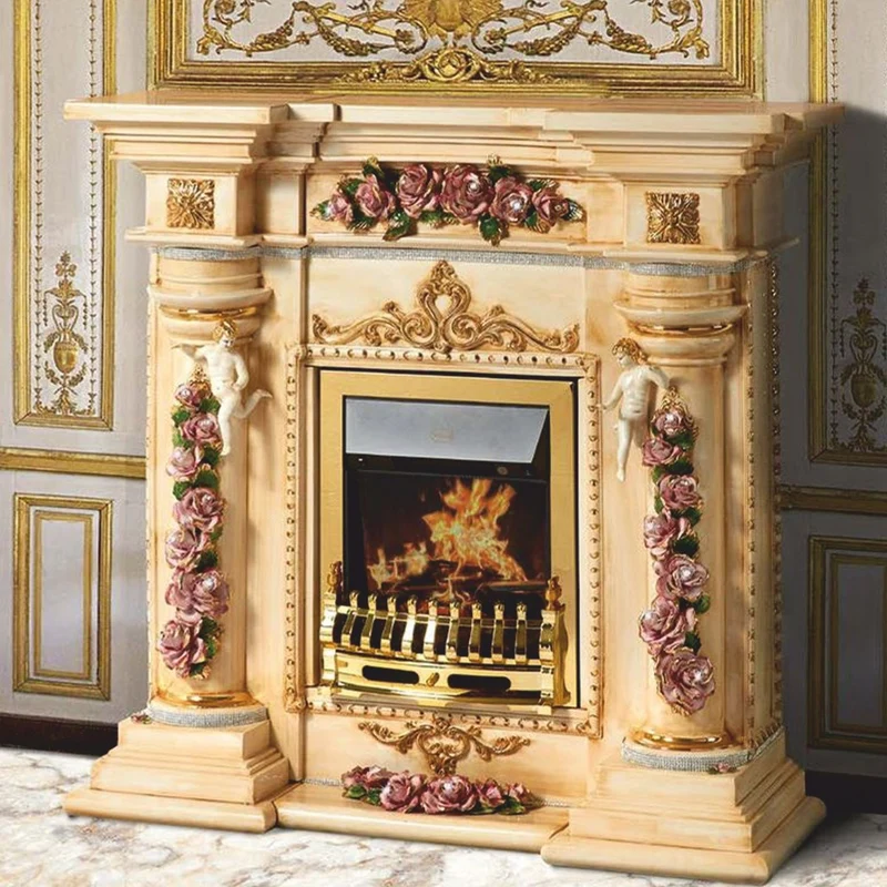 Casa Padrino Luxus Barock LED Keramik Elektrokamin Beige / Bunt / Gold 135 cm - Made in Italy