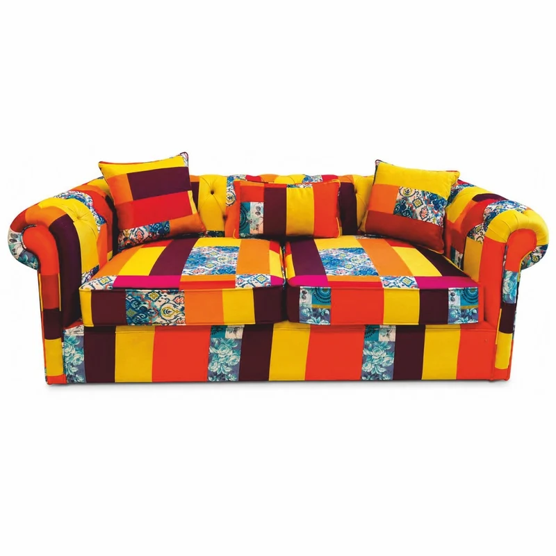 Casa Padrino Luxus Chesterfield Sofa mit Kissen Bunt 210 cm - Wohnzimmer Sofa - Wohnzimmer Möbel - Chesterfield Möbel