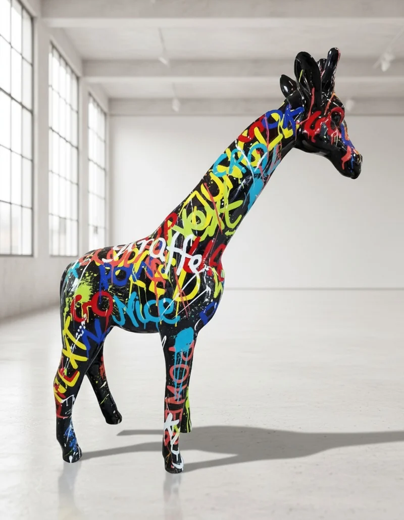 Casa Padrino Luxus Deko Skulptur Giraffe Graffiti H. 50 cm - Deko Skulptur - Deko Figur - Tierfigur - Gartendeko