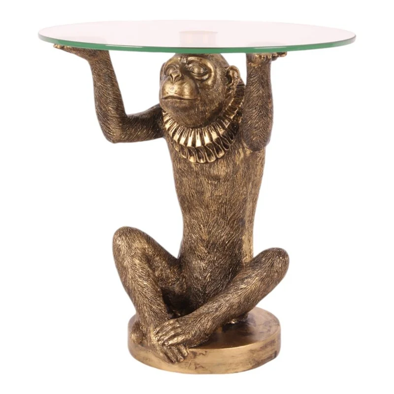 Casa Padrino Barock Beistelltisch Affe mit Glasplatte H. 26,5 cm - Barock Deko Möbel