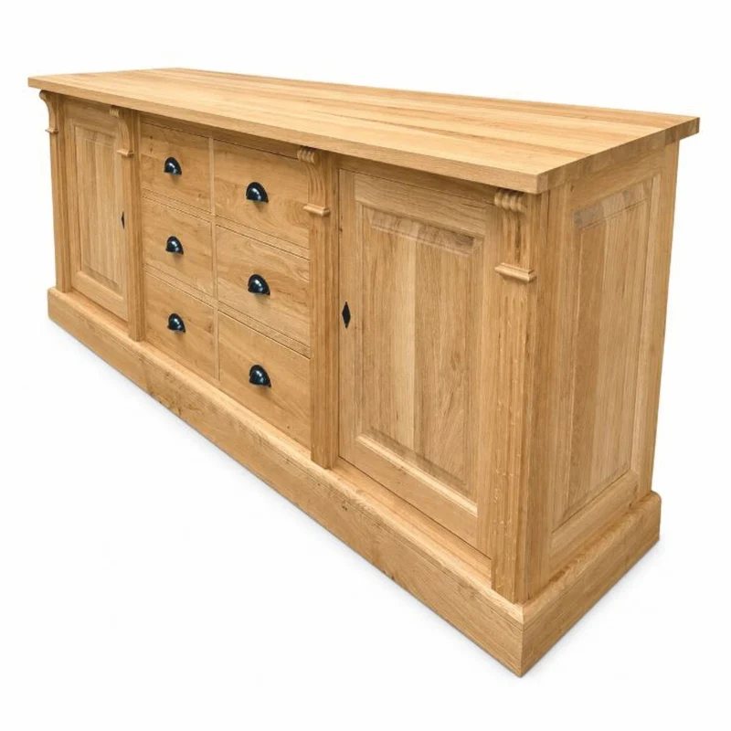 Casa Padrino Landhausstil Massivholz Sideboard mit 2 Türen und 6 Schubladen Naturfarben 219 cm - Massivholz Möbel - Landhausstil Möbel