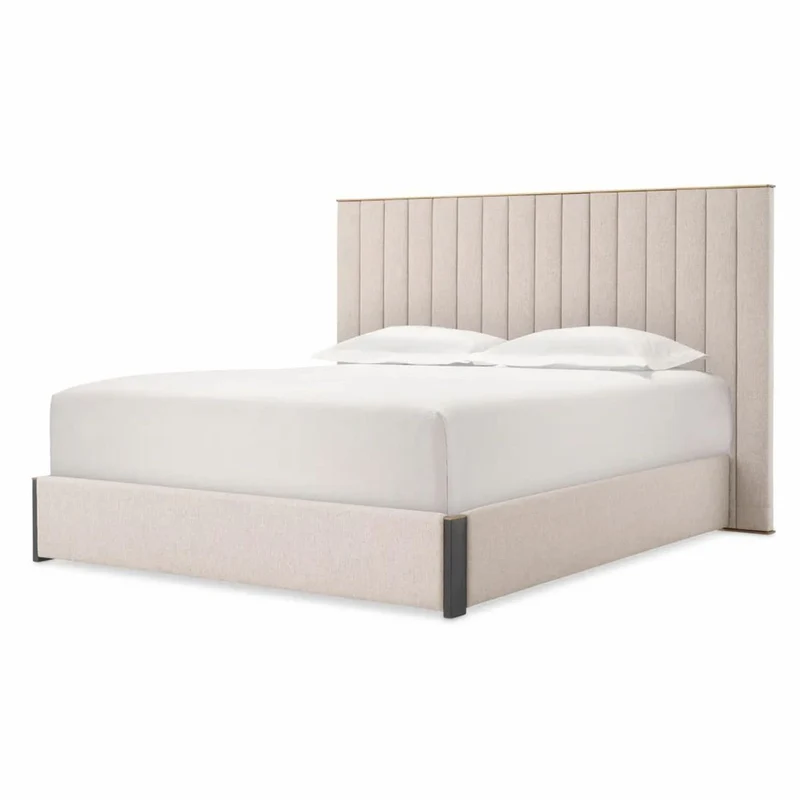 Casa Padrino Luxus Doppelbett Naturfarben / Messing / Schwarzgrau 180 x 210 cm - Schlafzimmer Möbel