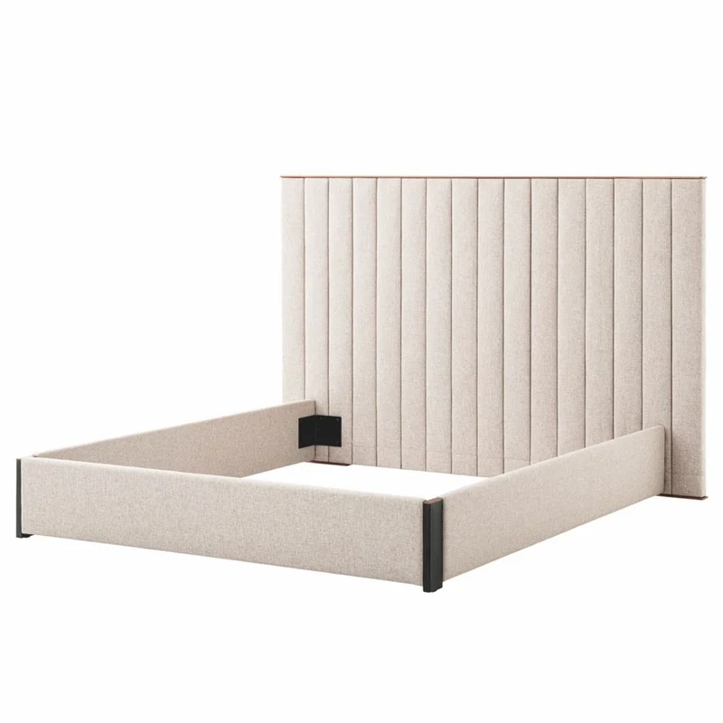 Casa Padrino Luxus Doppelbett Naturfarben / Messing / Schwarzgrau 180 x 210 cm - Schlafzimmer Möbel