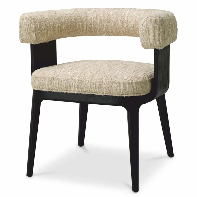 Casa Padrino Luxus Esszimmer Stuhl mit Armlehnen Creme / Schwarz H. 73 cm - Hotel Möbel - Restaurant Möbel - Esszimmer Möbel - Luxus Möbel