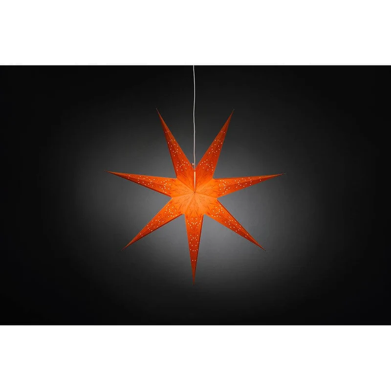 Oranger Papierstern perforiert orange bestickt 7 Zacken ohne Leuchtmittel