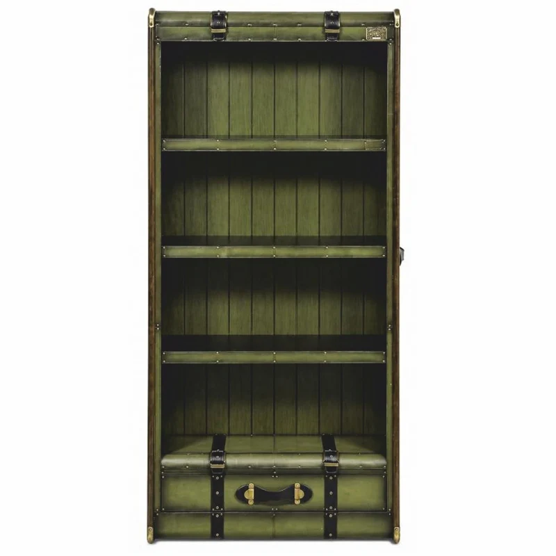 Casa Padrino Luxus Regalschrank in Koffer Optik Grün / Schwarz / Braun / Messing H. 187,5 cm