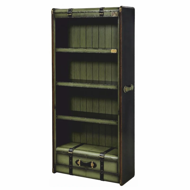 Casa Padrino Luxus Regalschrank in Koffer Optik Grün / Schwarz / Braun / Messing H. 187,5 cm
