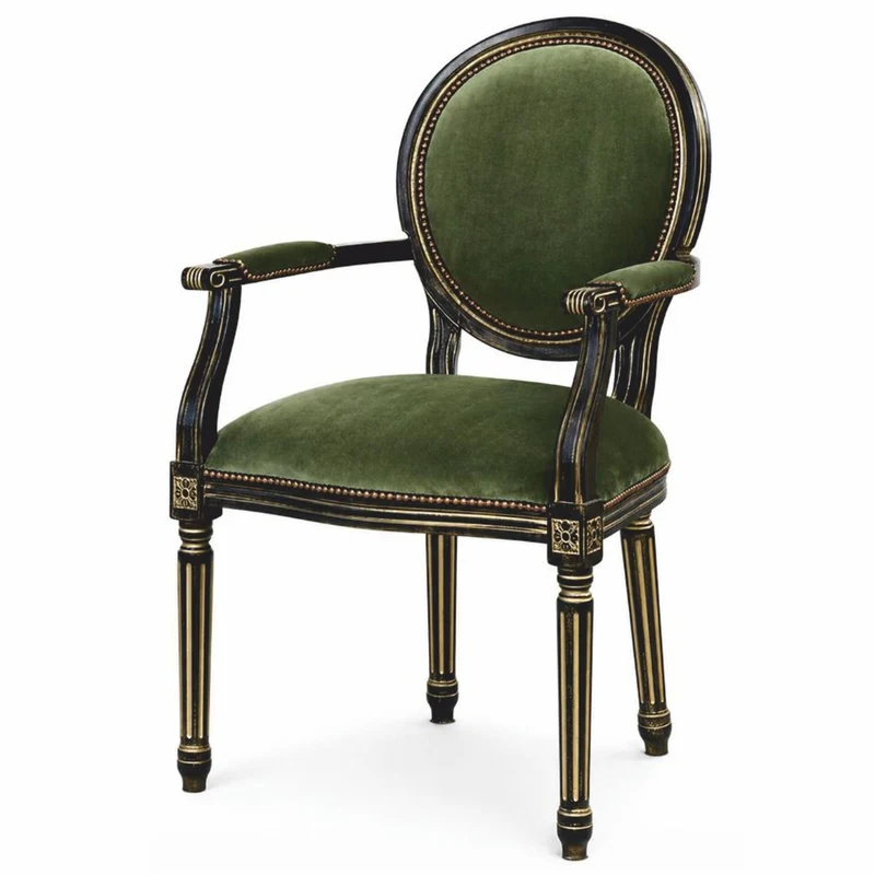 Casa Padrino Luxus Barock Esszimmer Stuhl mit Armlehnen Grün / Schwarz / Gold - Barock Möbel