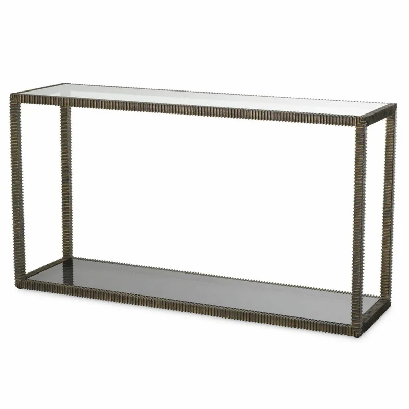 Casa Padrino Luxus Aluguss Konsole mit Glasplatten Bronze / Grau 140 cm - Luxus Möbel