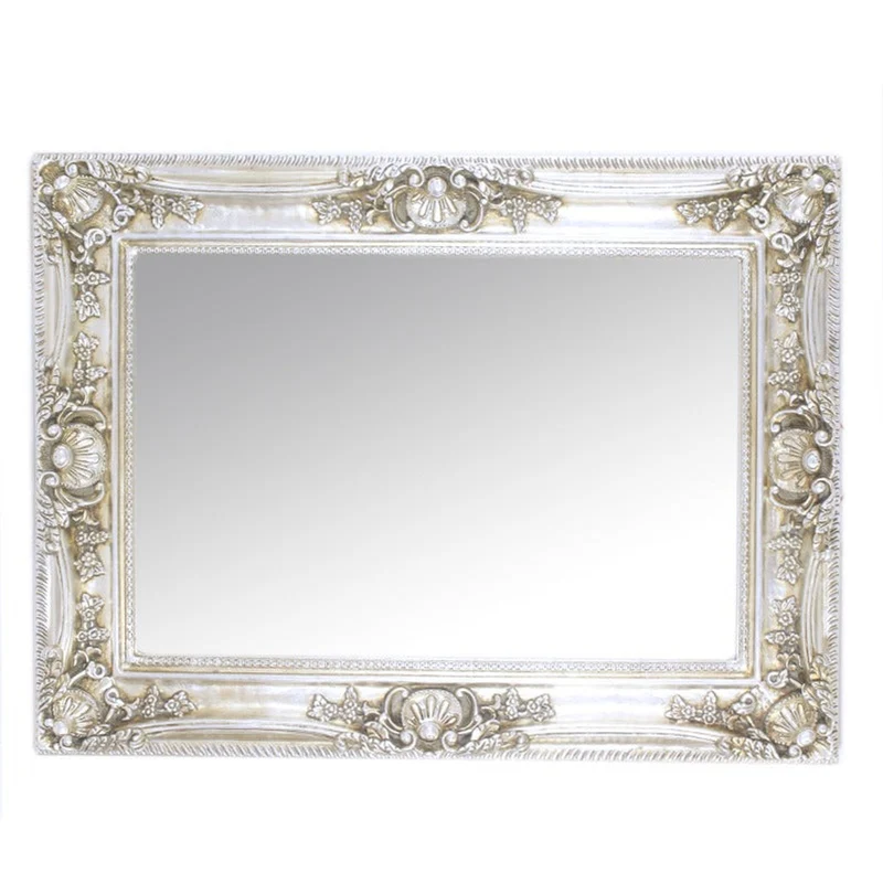 Casa Padrino Barock Spiegel Antik Silber 100 x H. 130 cm - mit Muschel Bekrönung - Prunkvoller Wandspiegel im Barockstil - Antik Stil Garderoben Spiegel - Wohnzimmer Spiegel - Barock Möbel