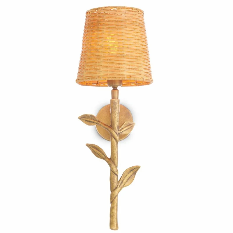Casa Padrino Luxus Wandleuchte Vintage Messing / Naturfarben H. 42,5 cm