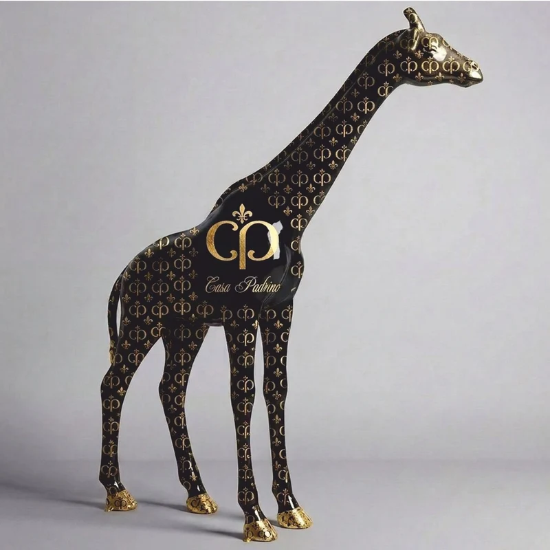 Casa Padrino XXL Deko Skulptur Giraffe Schwarz / Gold H. 320 cm - Riesige Garten Deko Figur CPB