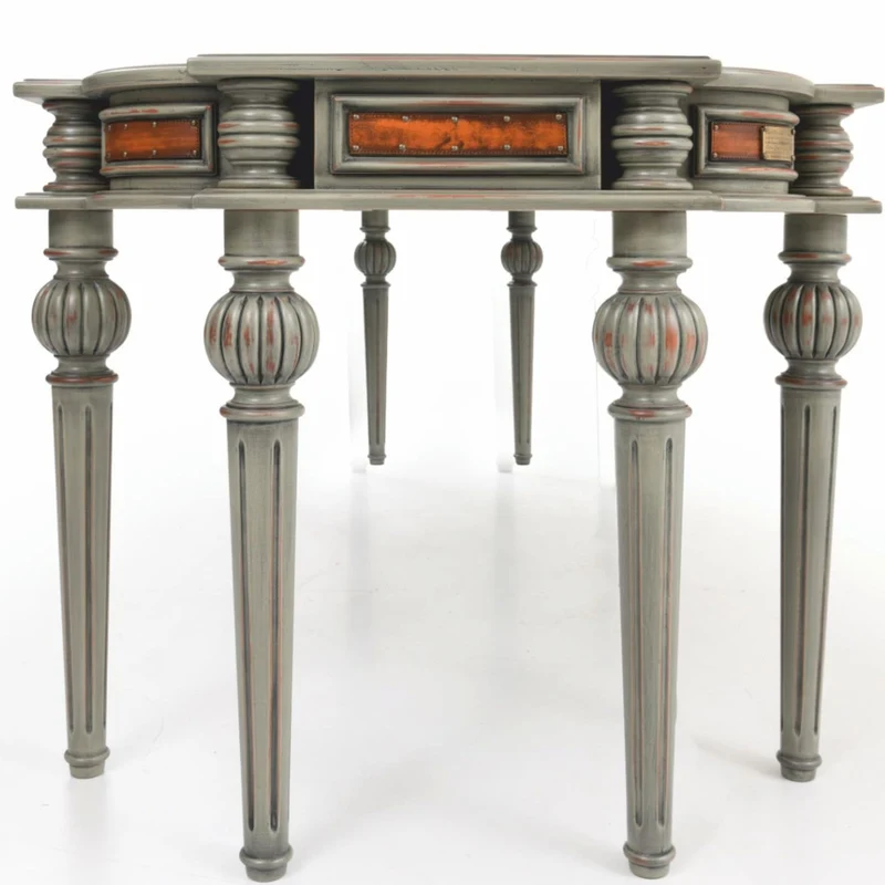 Casa Padrino Luxus Barock Massivholz Schreibtisch Braun / Grau 204 cm - Prunkvolle Büro Möbel - Barockstil Büro Möbel