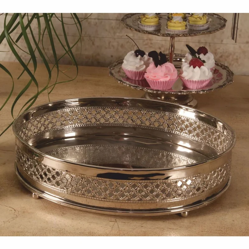Casa Padrino Barock Messing Serviertablett Silber 30 cm - Barock Deko Accessoires - Gastronomie Accessoires