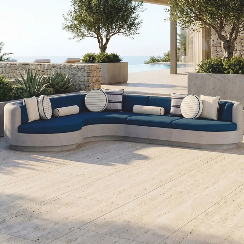 Casa Padrino Luxus Ecksofa Linke Seite Grau / Blau 335 x 281 cm - Modulares Beton Sofa