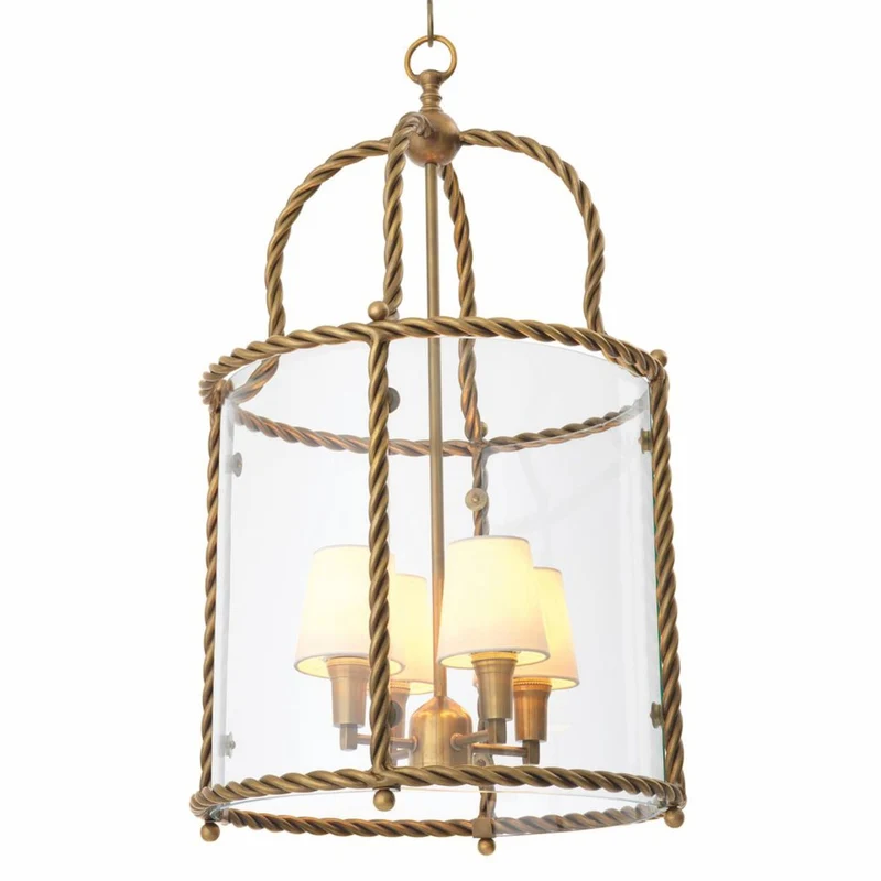 Casa Padrino Luxus Hängeleuchte Vintage Messing / Weiß H. 72,5 cm - Luxus Qualität