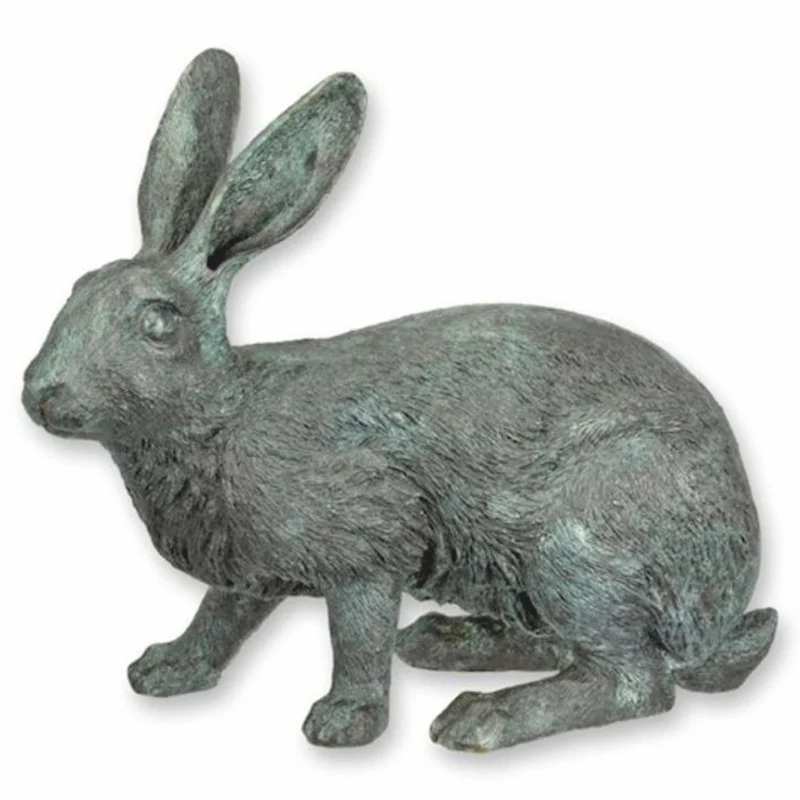 Casa Padrino Bronze Deko Skulptur Hase Grau / Türkis 34 cm - Garten Figur