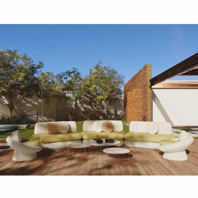 Casa Padrino Luxus Outdoor Garten Beton Sessel Hellbeige / Grün - Outdoor Möbel