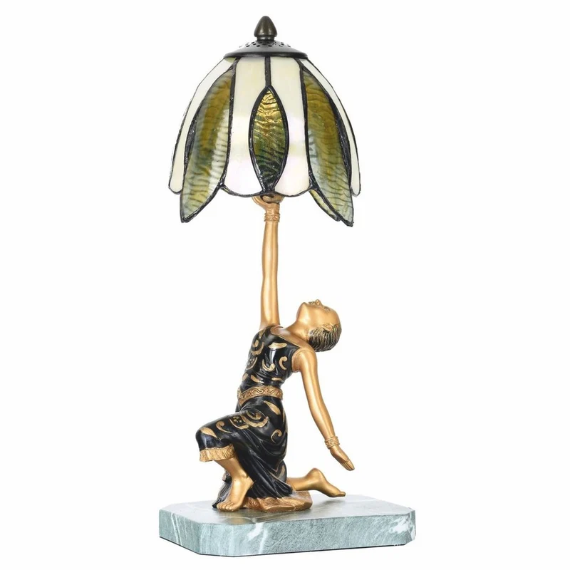 Casa Padrino Art Deco Tiffany Tischleuchte Dame Gold / Schwarz / Grün H. 38 cm