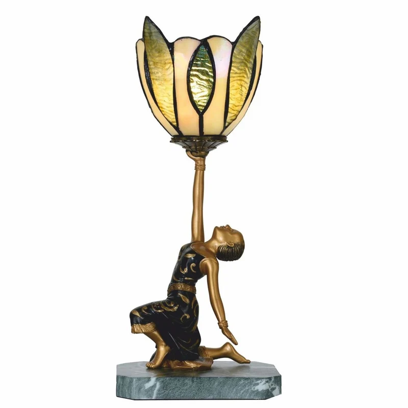 Casa Padrino Art Deco Tiffany Tischleuchte Dame Gold / Schwarz / Grün H. 38 cm