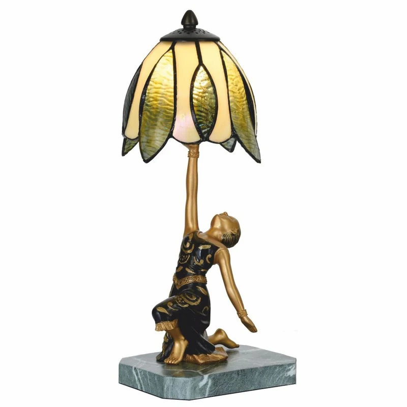 Casa Padrino Art Deco Tiffany Tischleuchte Dame Gold / Schwarz / Grün H. 38 cm