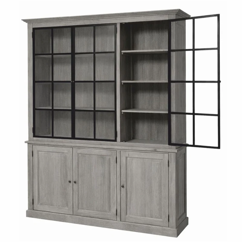 Casa Padrino Landhausstil Eichenholz Schrank Grau / Schwarz 186 x 50 x H. 230 cm