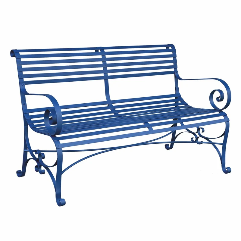 Casa Padrino Jugendstil Schmiedeeisen Gartenbank Blau 120 cm - Garten Möbel