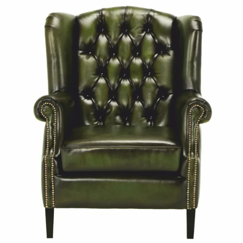 Casa Padrino Luxus Chesterfield Leder Ohrensessel Vintage Moosgrün / Schwarz