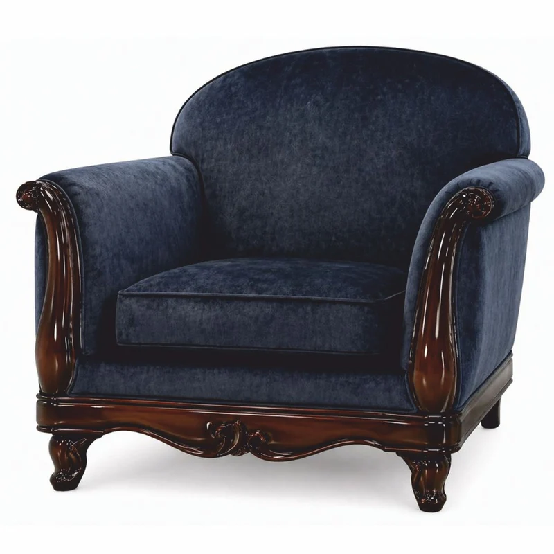Casa Padrino Luxus Barock Sessel Blau / Dunkelbraun - Barock Wohnzimmer Möbel
