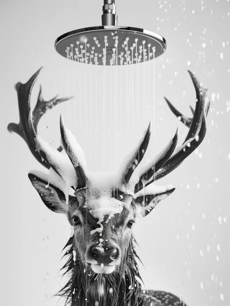 Hirsch unter Dusche Poster