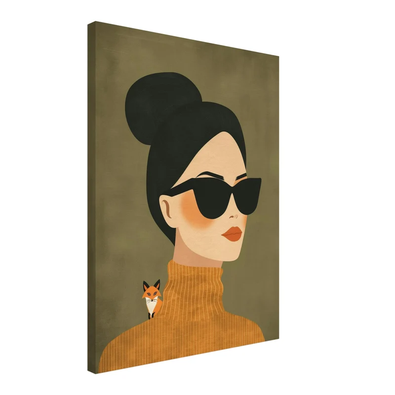 Frau mit Sonnenbrille und Fuchs Leinwandbild
