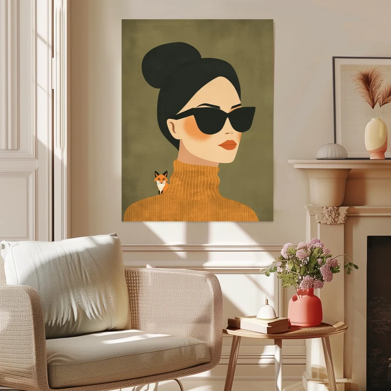 Frau mit Sonnenbrille und Fuchs Leinwandbild