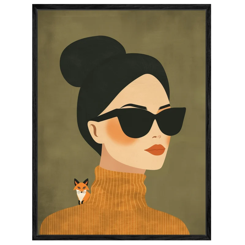 Frau mit Sonnenbrille und Fuchs Leinwandbild