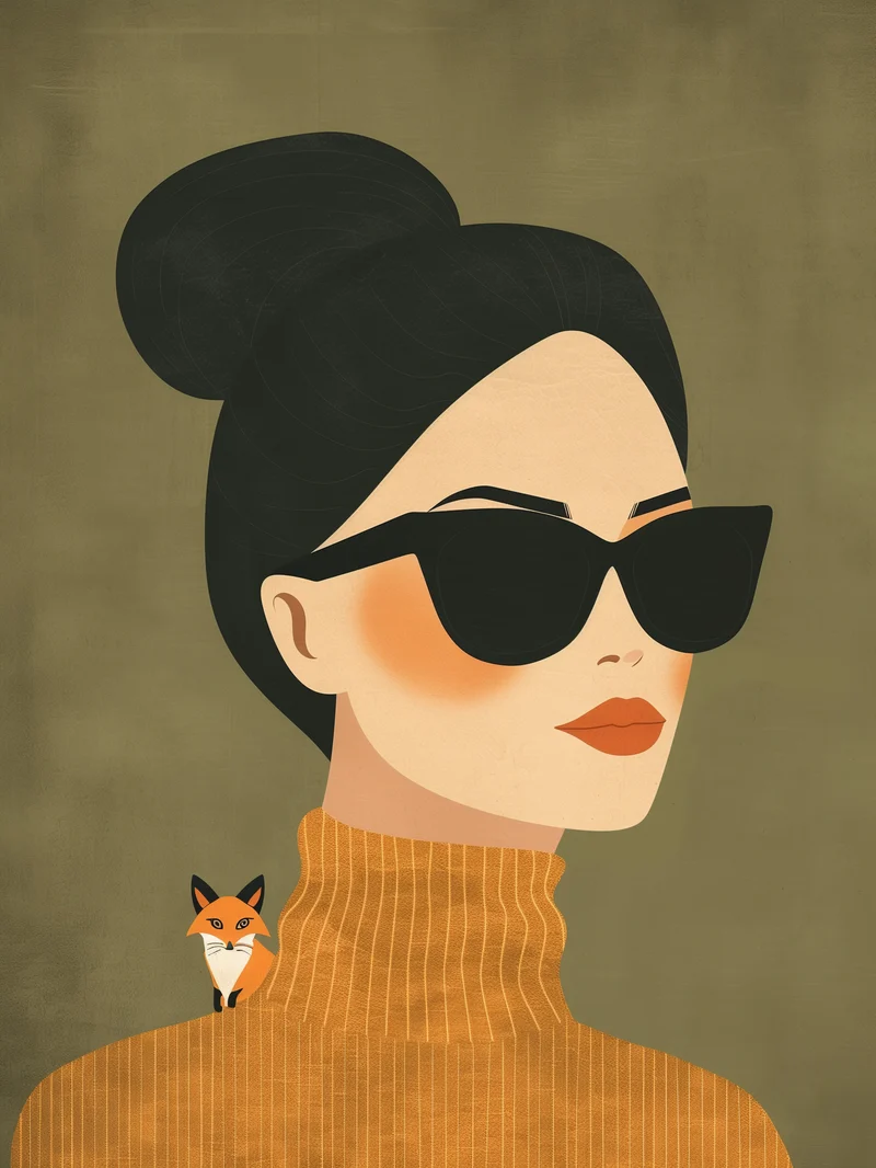 Frau mit Sonnenbrille und Fuchs Poster