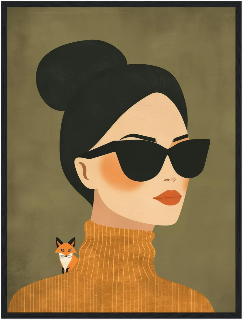 Frau mit Sonnenbrille und Fuchs Poster