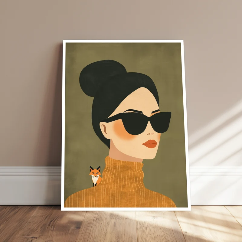 Frau mit Sonnenbrille und Fuchs Poster