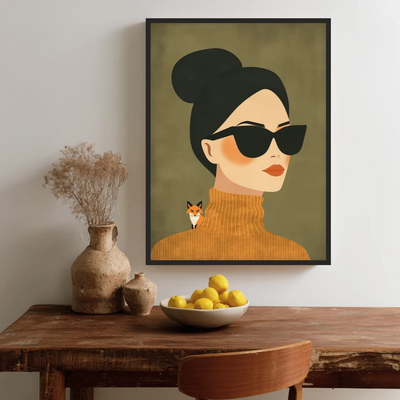 Frau mit Sonnenbrille und Fuchs Poster